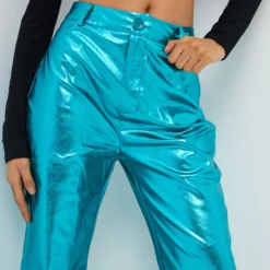 EGO High Waist Straight Leg Trousers In Blue Shiny Metallic -EGO Sales Store 01 09 2215822 scaled