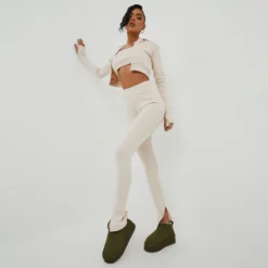 EGO High Waist Split Hem Detail Leggings In Cream Ribbed -EGO Sales Store 01 11 22 july18718 sq scaled