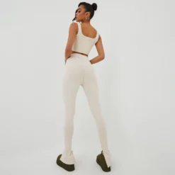 EGO High Waist Split Hem Detail Leggings In Cream Ribbed -EGO Sales Store 01 11 22 july18745 sq scaled
