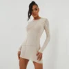 EGO Long Sleeve Seam Detail Mini Bodycon Dress In Stone