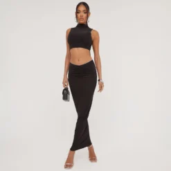 EGO Dipped Waist Ruched Detail Maxi Skirt In Black -EGO Sales Store 02 05 23 jul91765 s scaled