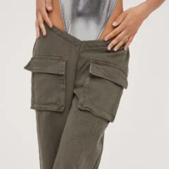 EGO Deep V Waist Multi Pocket Detail Straight Leg Cargo Jeans In Khaki Acid Wash -EGO Sales Store 02 05 23 jul92024 sq scaled