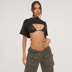 EGO Short Sleeve Extreme Cropped T-Shirt In Black