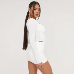 EGO Low Rise Ruched Detail Mini Bodycon Skirt In Cream Slinky -EGO Sales Store 02 05 23 jul92633 s scaled