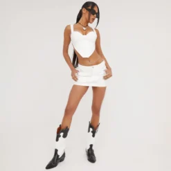 EGO Mini Skirt In White Glitter Denim