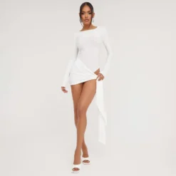 EGO Knotted Drape Detail Textured Mini Skirt In Cream