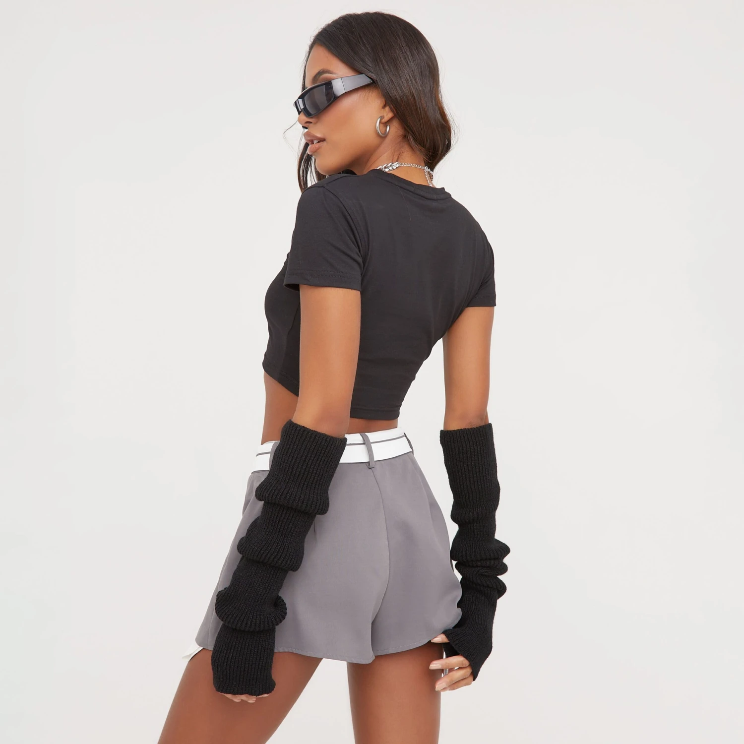 EGO Short Sleeve Metallic Crucifix Detail Cropped T-Shirt In Black 3 EGO Short Sleeve Metallic Crucifix Detail Cropped T-Shirt In Black - Image 3