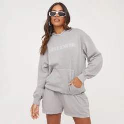 EGO Oversized 'Influencer' Slogan Printed Hoodie In Acid Wash Light Grey
