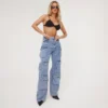 EGO Mid Rise Multi Pocket Detail Straight Leg Cargo Denim Jeans