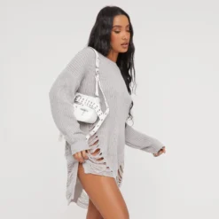 EGO Long Sleeve Distressed Detail Jumper Dress In Grey Knit -EGO Sales Store 05 01 23 ming41295 sq scaled