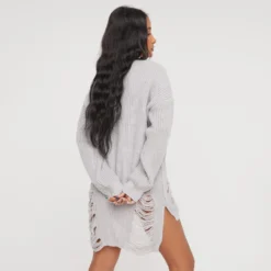 EGO Long Sleeve Distressed Detail Jumper Dress In Grey Knit -EGO Sales Store 05 01 23 ming41305 sq scaled
