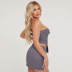 EGO Bandeau Structured Cup Detail Dipped Hem Corset Top In Charcoal Canvas -EGO Sales Store 06 02 23 emily53251 s scaled