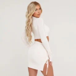 EGO High Waist Split Side Ruched Detail Mini Bodycon Skirt In Nude 7 EGO High Waist Split Side Ruched Detail Mini Bodycon Skirt In Nude -EGO Sales Store 06 02 23 emily53417 s scaled