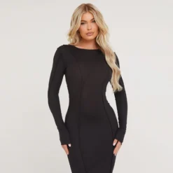 EGO Long Sleeve Seam Detail Midaxi Bodycon Dress In Black Soft Knit -EGO Sales Store 06 02 23 emily53553 s scaled