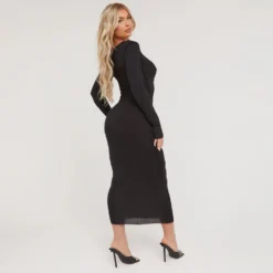 EGO Long Sleeve Seam Detail Midaxi Bodycon Dress In Black Soft Knit -EGO Sales Store 06 02 23 emily53566 s scaled