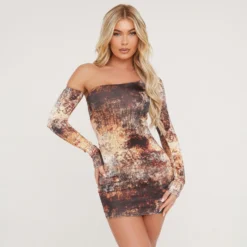 EGO One Shoulder Mini Bodycon Dress With Sleeve In Multi Acid Print Slinky -EGO Sales Store 06 02 23 emily53958 s scaled