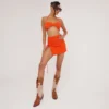 EGO High Waist Side Lace Up Detail Split Leg Mini Skirt In Orange Knit