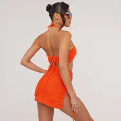 EGO High Waist Side Lace Up Detail Split Leg Mini Skirt In Orange Knit -EGO Sales Store 06 06 23 jul111162 sq scaled