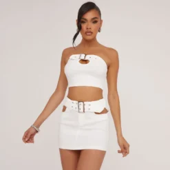 EGO Buckle Front Cut Out Detail Mini Skirt In Cream -EGO Sales Store 06 06 23 jul111549 s scaled