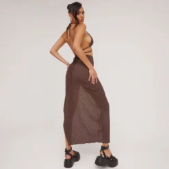 EGO Ring Detail Side Split Maxi Skirt In Brown Textured Fabric -EGO Sales Store 06 06 23 jul112010 p s scaled