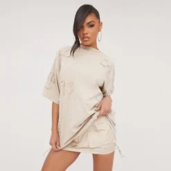 EGO Oversized Crucifix Detail T-Shirt In Beige