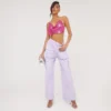 EGO High Waist Pocket Detail Wide Leg Cargo Trousers In Lilac
