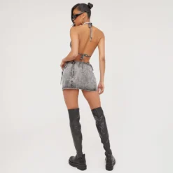EGO Low Rise Wrap Over Detail Mini Skirt In Charcoal Acid Wash Denim -EGO Sales Store 06 07 23 jul80993 sq scaled