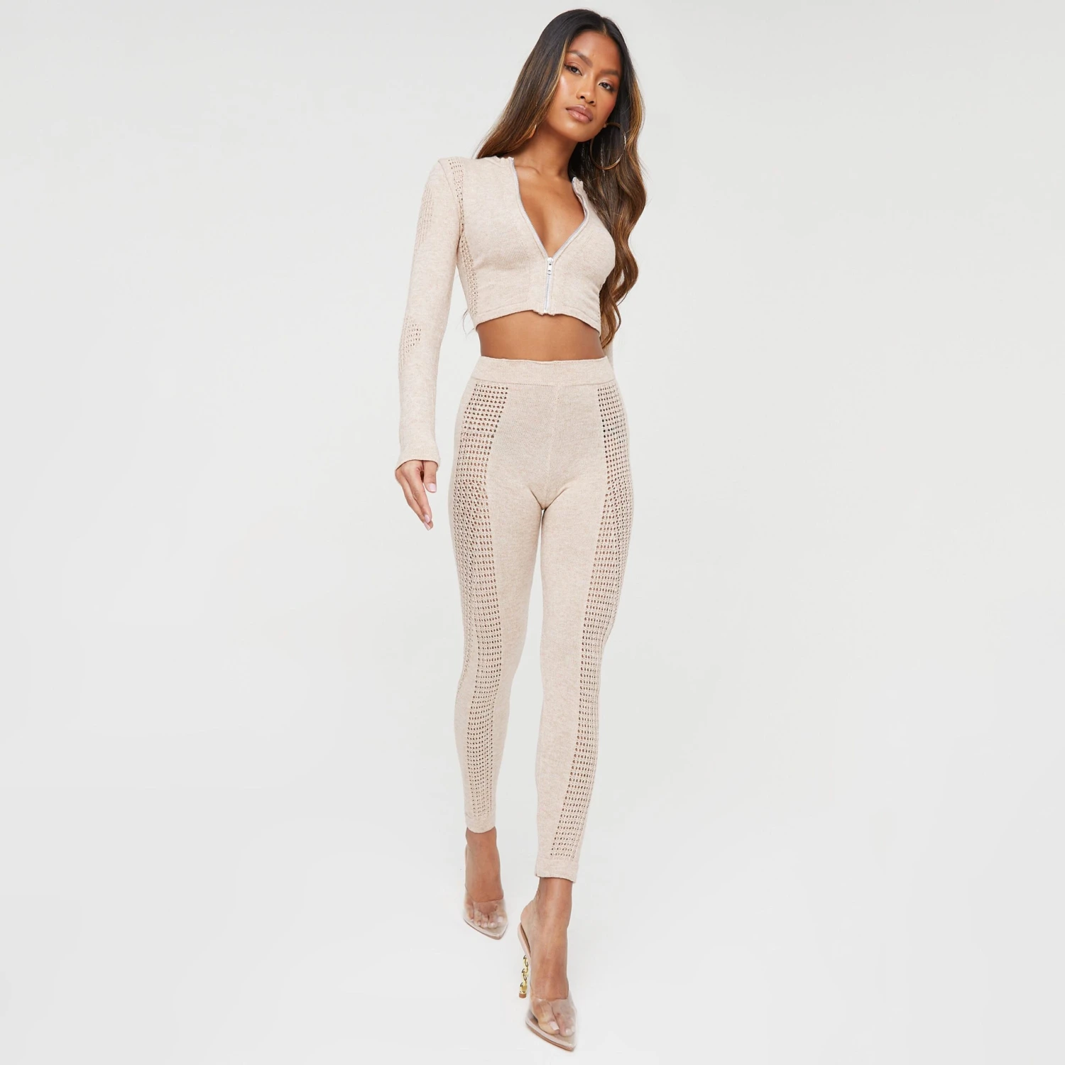 EGO High Waist Contour Detail Leggings In Stone Knit 4 EGO High Waist Contour Detail Leggings In Stone Knit - Image 4