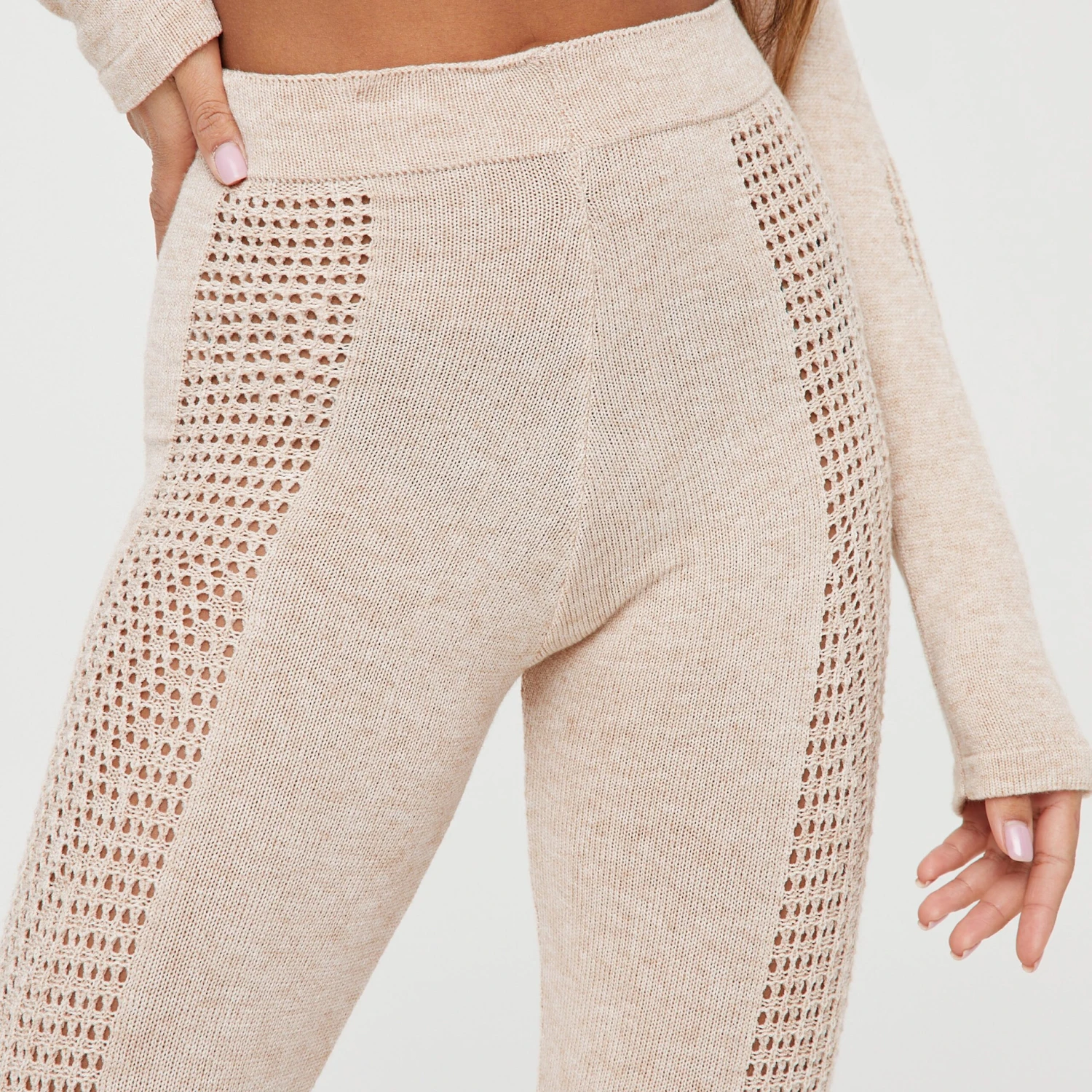 EGO High Waist Contour Detail Leggings In Stone Knit 2 EGO High Waist Contour Detail Leggings In Stone Knit - Image 2