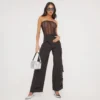 EGO High Waist Pocket Detail Cargo Trousers In Black