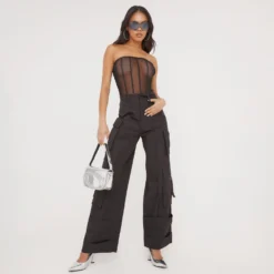 EGO High Waist Pocket Detail Cargo Trousers In Black