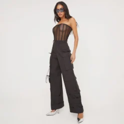 EGO High Waist Pocket Detail Cargo Trousers In Black -EGO Sales Store 07 03 23 jul64470 s scaled
