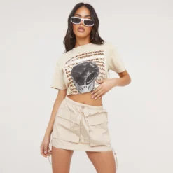 EGO High Waist Pocket Detail Toggle Mini Skirt In Taupe