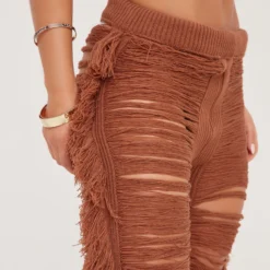 EGO High Waist Extreme Frayed Straight Leg Trousers In Brown Knit -EGO Sales Store 08 06 23 em m114250 s scaled