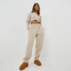 EGO High Waist Oversized Wide Leg Joggers In Beige