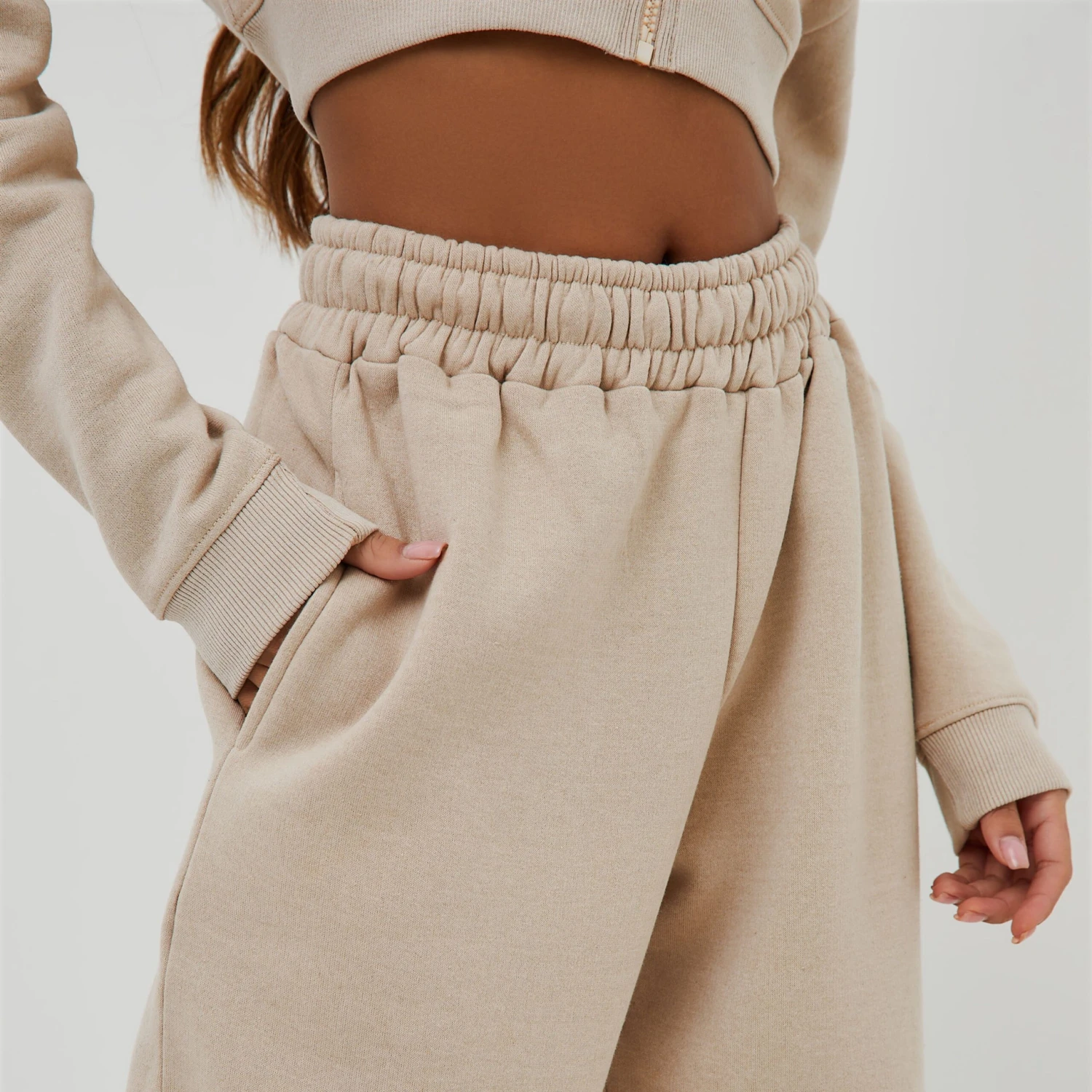 EGO High Waist Oversized Wide Leg Joggers In Beige 2 EGO High Waist Oversized Wide Leg Joggers In Beige - Image 2