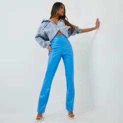 EGO High Waist Seam Front Detail Straight Leg Trousers In Blue Faux Leather 7 EGO High Waist Seam Front Detail Straight Leg Trousers In Blue Faux Leather -EGO Sales Store 08 11 22 unya23113 copy 2 scaled