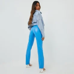 EGO High Waist Seam Front Detail Straight Leg Trousers In Blue Faux Leather 6 EGO High Waist Seam Front Detail Straight Leg Trousers In Blue Faux Leather -EGO Sales Store 08 11 22 unya23119 copy 2 scaled