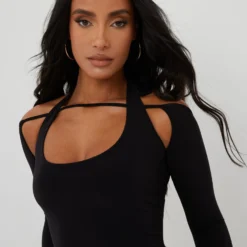 EGO Scooped Neck Double Sleeve Mini Bodycon Dress In Black -EGO Sales Store 09 03 22 ming8693 scaled