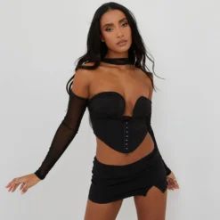 EGO Structured Corset With Sleeves In Black