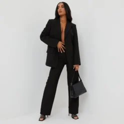 EGO High Waist Wide Leg Suit Trousers In Black