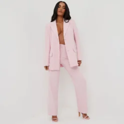 EGO High Waist Wide Leg Suit Trousers In Pink