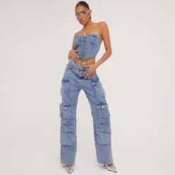 EGO Bandeau Lace Up Detail Corset Top In Blue Denim -EGO Sales Store 09 05 23 jul96842 sq scaled