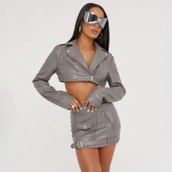 EGO High Waist Zip Detail Mini Biker Skirt In Grey Faux Leather -EGO Sales Store 11 04 23 ming81483 s scaled