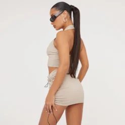 EGO High Waist Ruched Detail Toggle Utility Mini Bodycon Skirt In Stone -EGO Sales Store 11 04 23 ming82246 sq scaled