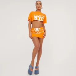 EGO Short Sleeve 'Nyc' Graphic Print Super Crop T-Shirt In Orange Acid Wash -EGO Sales Store 11 04 23 ming82394 sq scaled