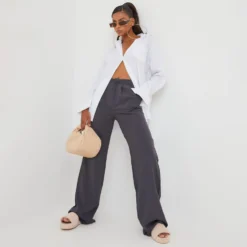 EGO High Waist Tailored Wide Leg Trousers In Charcoal -EGO Sales Store 12 08 22 pam5312 scaled