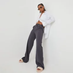 EGO High Waist Tailored Wide Leg Trousers In Charcoal