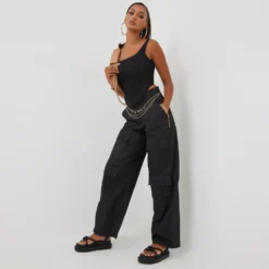 EGO High Waist Multi Pocket Detail Wide Leg Cargo Trousers In Black -EGO Sales Store 12 08 22 pam5349 scaled