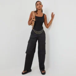 EGO High Waist Multi Pocket Detail Wide Leg Cargo Trousers In Black -EGO Sales Store 12 08 22 pam5360 scaled